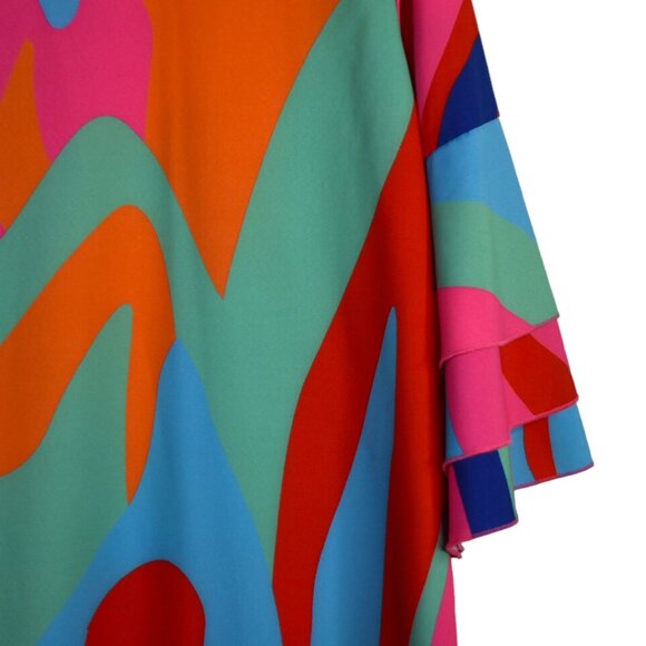 Psychedelic Printed Dress S Womens Hippie 70s Flare Sleeve Mini Multicolor - Picture 7 of 7